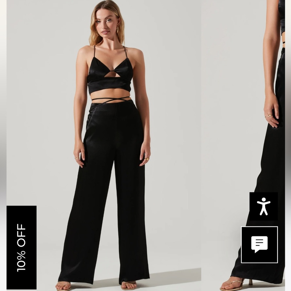 ASTR THE LABEL AMIAH SATIN TIE WAIST WIDE LEG PANTS